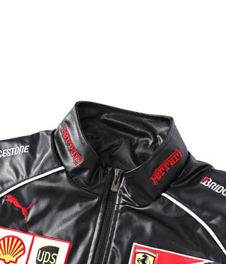 Ferrari F1 Vintage Racing Leather Jacket Black & Red™
