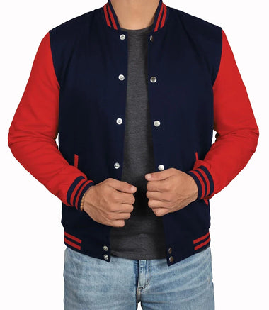 Mens Red and Navy Blue Varsity Jacket - Baseball Bomber Style