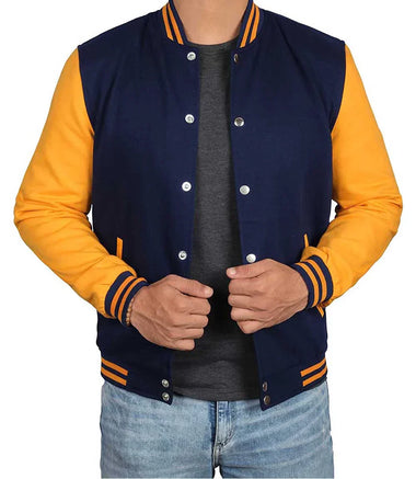 Mens Navy Blue and Yellow Varsity Jacket | Baseball Letterman