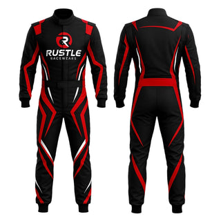 Rustle Racewears Elite Viper Karting Suit – Black, Red & White Sublimated Design