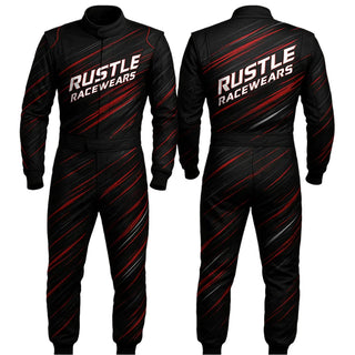 Rustle Racewears Shadow Strike Karting Suit – Black with Red & Silver Streaks