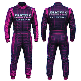 Rustle Racewears “Neon Grid” Retro-Futuristic Karting Suit – Purple & Pink Edition