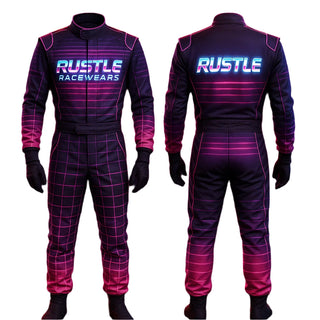“Neon Velocity” GlowGrid Karting Suit – Pink & Blue Synthwave Edition