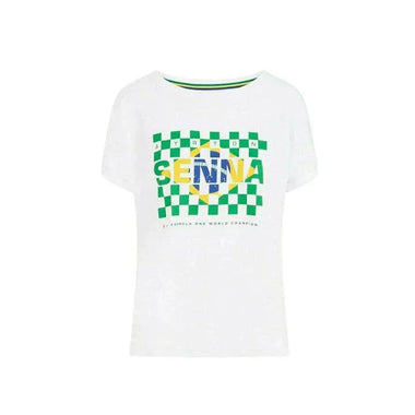 Ayrton Senna Women's Fanwear Flag T-Shirt- White - Rustle Racewears