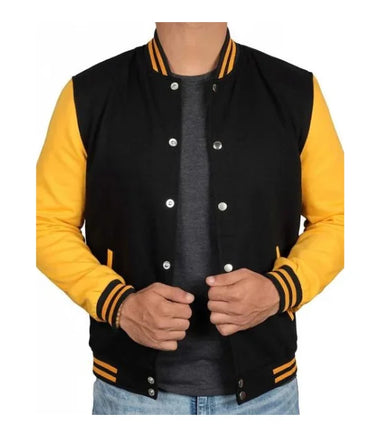 Mens Black and Yellow Varsity Jacket - Baseball Letterman Style