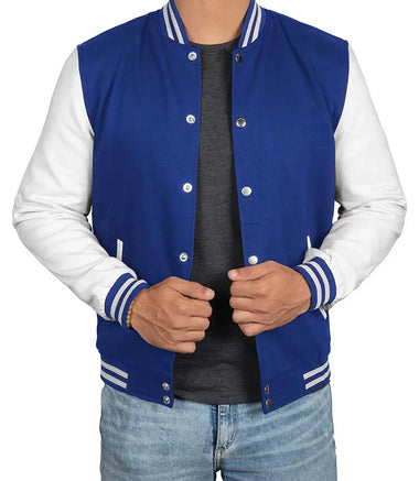 Mens Royal Blue & White Varsity Jacket - Classic Baseball Style