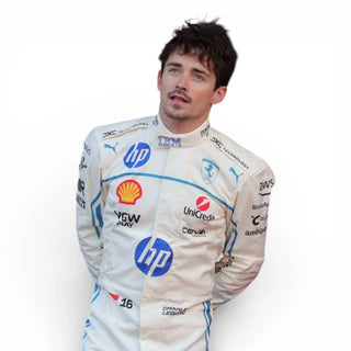 2025 Charles Leclerc Scuderia Ferrari White F1 Race Suit – Monaco GP - Rustle Racegear