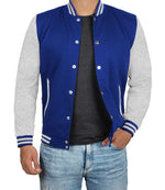 Mens Grey and Royal Blue Varsity Jacket - Letterman Style