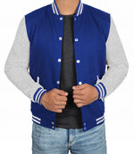 Mens Grey and Royal Blue Varsity Jacket - Letterman Style