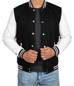 Mens Black and White Varsity Jacket - College Baseball Style