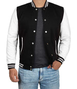 Mens Black and White Varsity Jacket - College Baseball Style