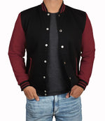 Mens Black & Maroon Varsity Jacket - Bomber Letterman Style