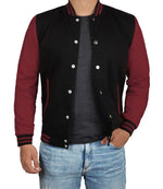 Mens Black & Maroon Varsity Jacket - Bomber Letterman Style