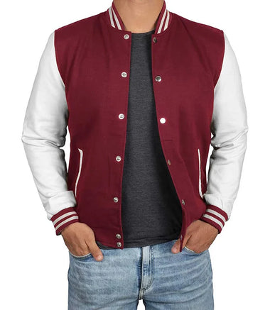 Mens Maroon and White Varsity Jacket - Letterman Style